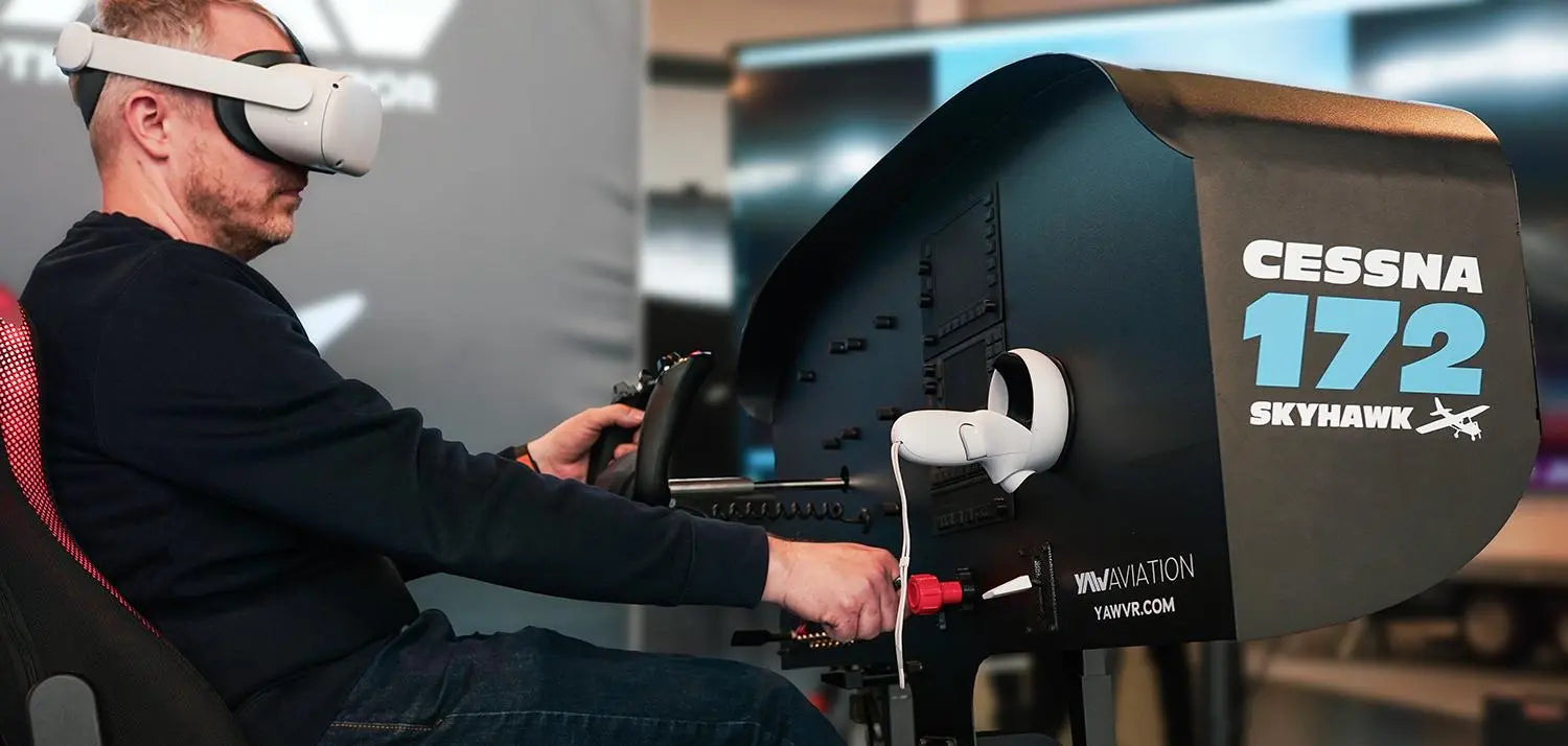 Pilot in MetaNexusXR simulator monitors real-time aircraft yaw for Yaw Aviation training. | MetaNexusXR