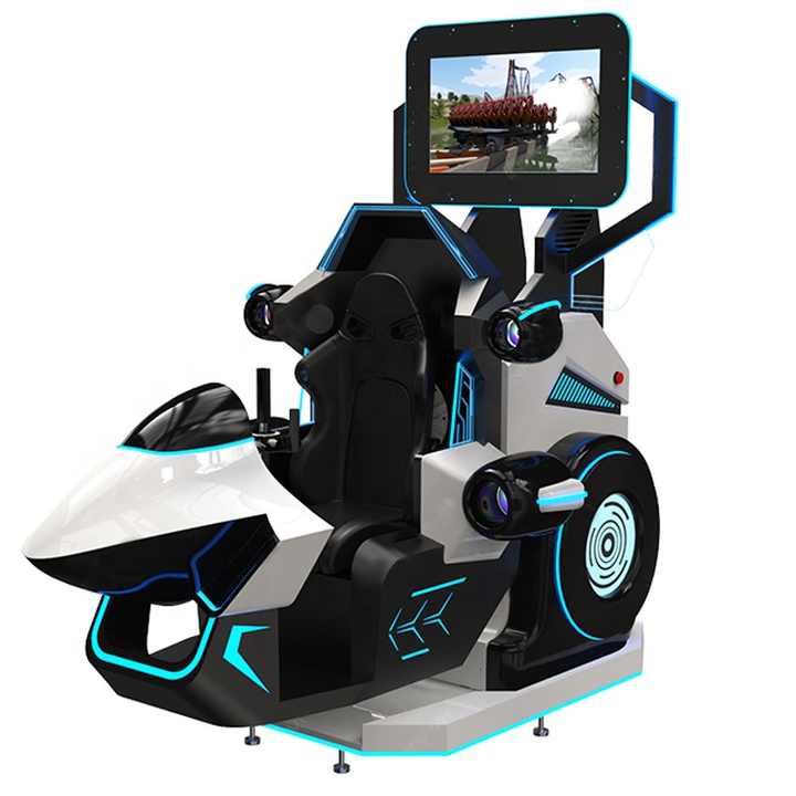 User in a sleek MetaNexusXR 360-degree VR flight simulator, ready for immersive racing or shooting games. | MetaNexusXR