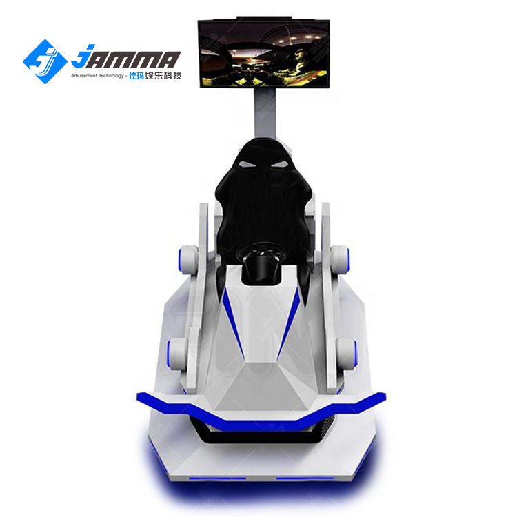 User in a MetaNexusXR VR racing car simulator, immersed in a virtual experience popularizing science and tech. | MetaNexusXR